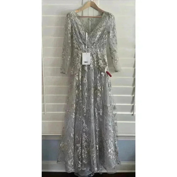 Mac Duggal 20402 Embellished Wrap Illusion A Line Gown 4 Pastel Floral Evening - Picture 6 of 12